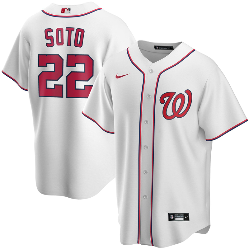 Men Washington Nationals 22 Juan Soto Nike White Home 2020 Replica Player Jersey